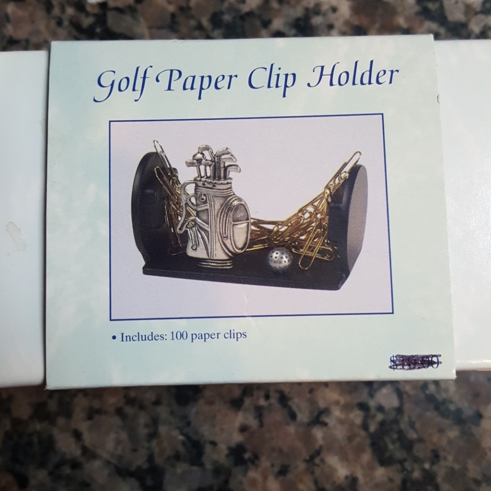 Desktop Golf paper clip holder new in box w 100 paper clips